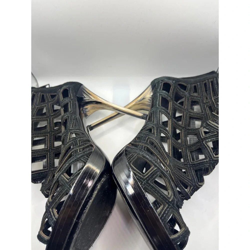 Burberry Black Suede Cage Stiletto Heels Booties Women's‎ Size 40